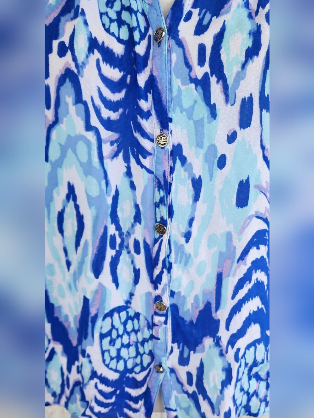 Lilly Pulitzer Blue Pineapple-Print V-Neck Blouse - Picture 9 of 11